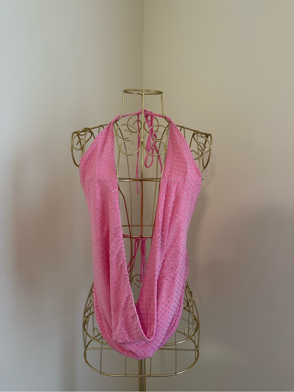White Fox Boutique Pink Rhinestone draped Halter top